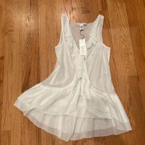 Diane von Furstenberg White Sheer Top with Ruffle detail